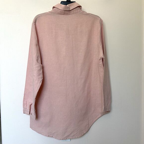 Mordenmiss Top Women’s Lg Long Sleeve Button Up Peach Linen Cotton - Picture 3 of 7